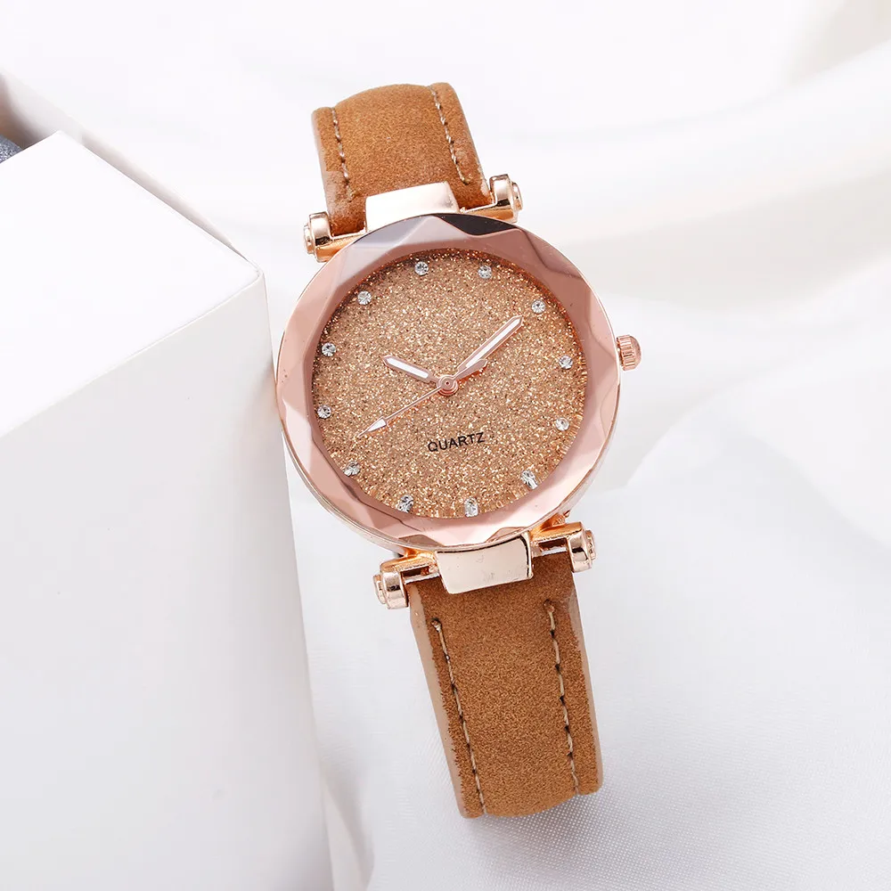 Ladies fashion Korean Rhinestone Rose Gold Quartz Watch Female Belt Watch Women's Watches Fashion Clock Watch Women Watches#A