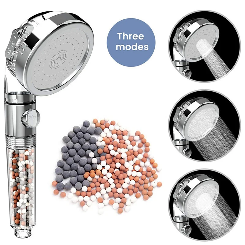 

Shower Head Bathroom 3 mode SPA Switch on/off Button High Pressure Anion Filter Bath Head Water Saving Shower Accessories