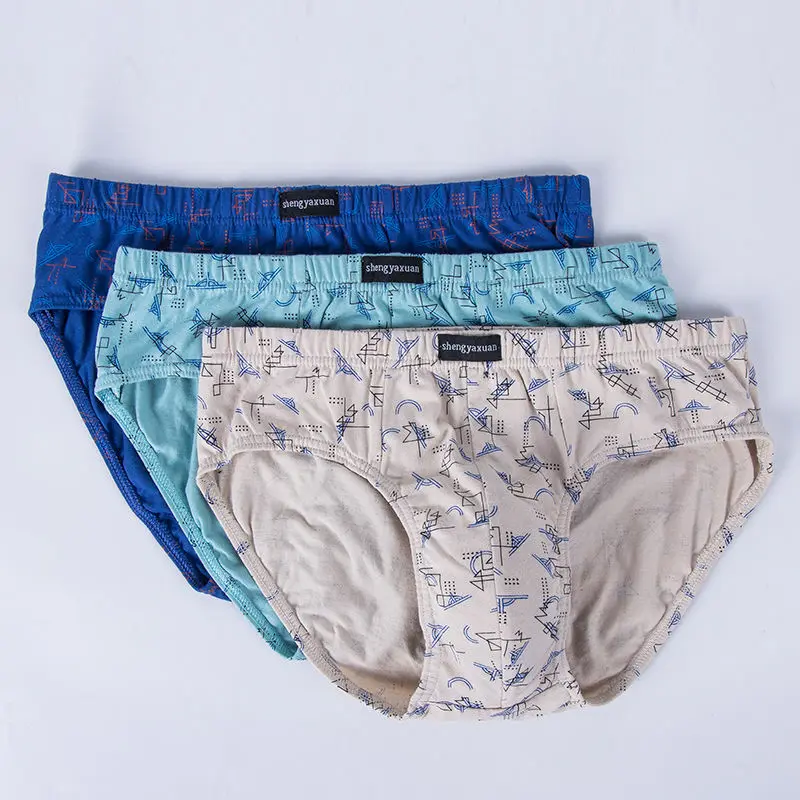 5Pcs/Lot Men Underwear Men's Briefs 100% Cotton Printed Loose PLUS Size Youth Shorts