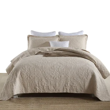 

Europe Cotton Bedspread Quilt Set 3PCS Solid Bedding Embroidered Quilts Aircondition for Home Bed Covers King Size Coverlet Set