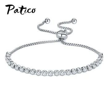 

High Quality 925 Sterling Silver Shiny Women Adjustable Cubic Zirconia Bracelets Brand Bracelets Luxury Party Wedding Jewelry