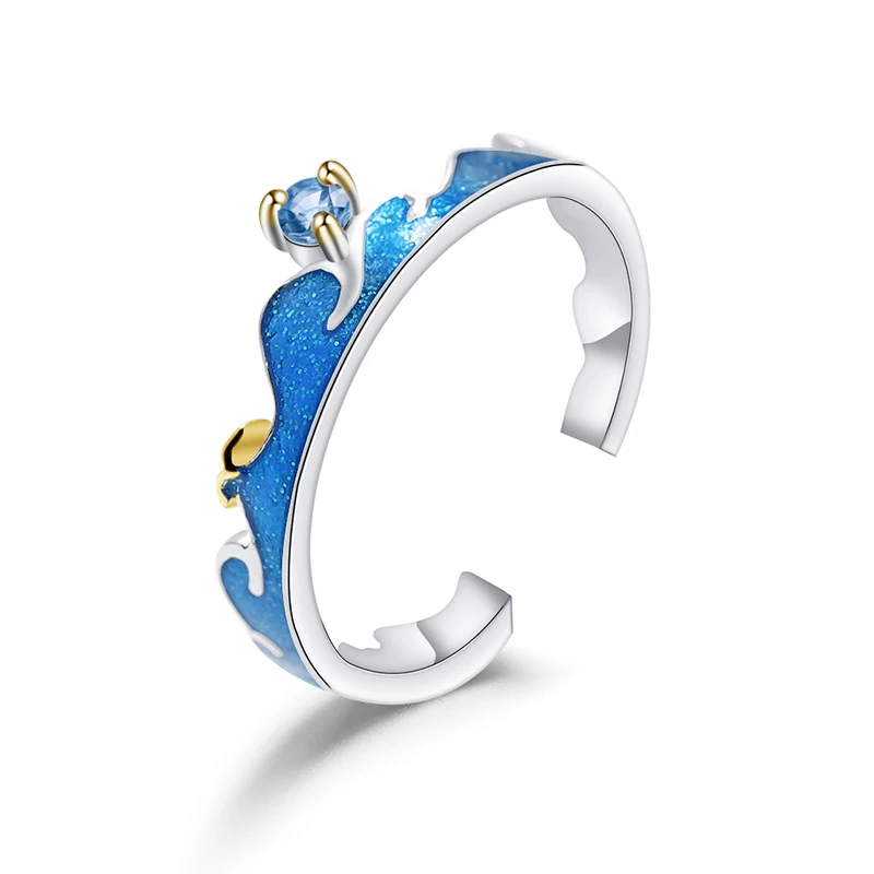 

GEM'S BALLET Couple Rings 925 Sterling Silver HANDMADE Enamel Open Adjustable Ring Natural Blue Topaz For Women Fine Jewelry