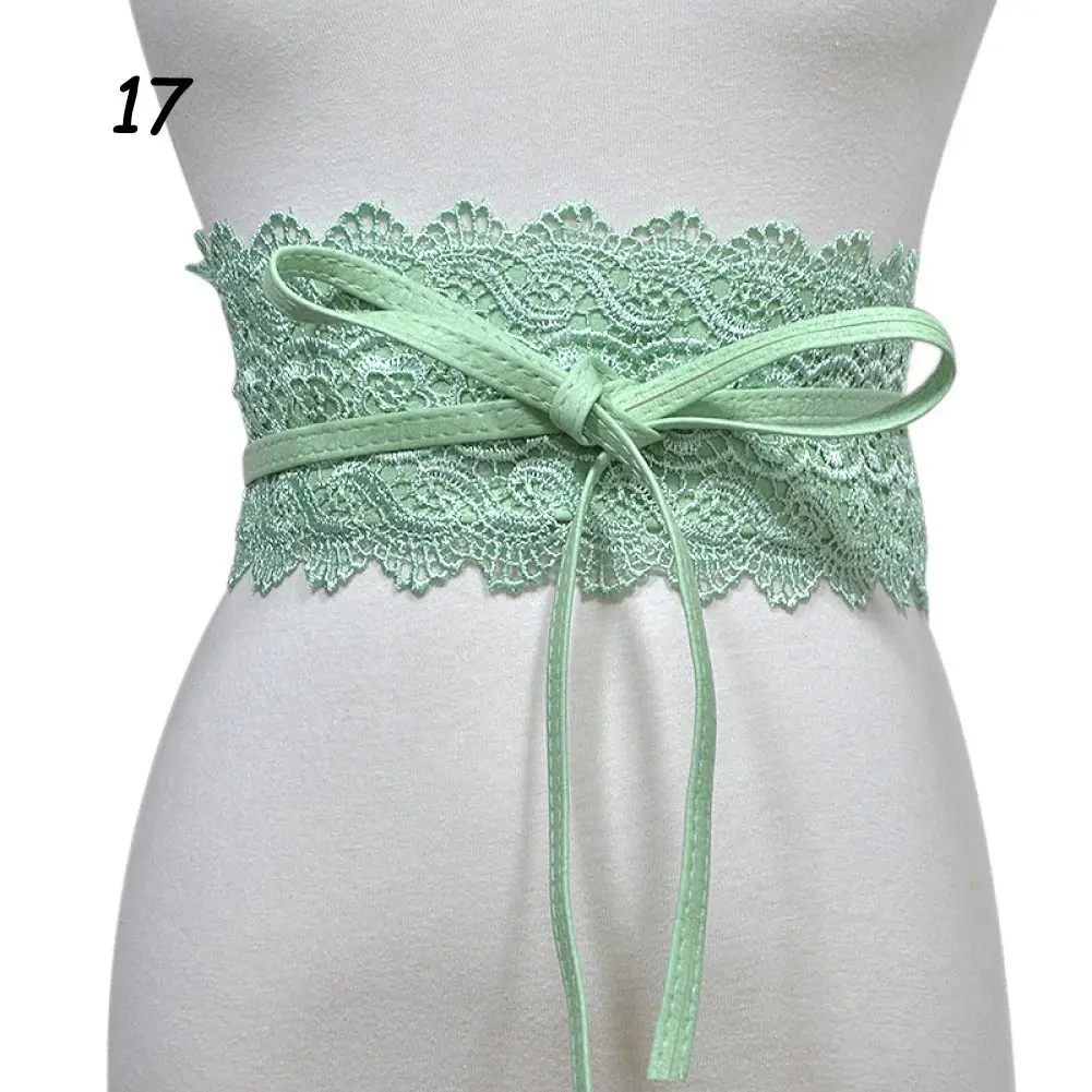 17 Light Green Женский широкий кружевной Женский Галстук Талия Кушак на талию пояс-кушак кожаное платье-корсет с бантом Тонкий искусственный пояс - Цвет: 17 Light Green
