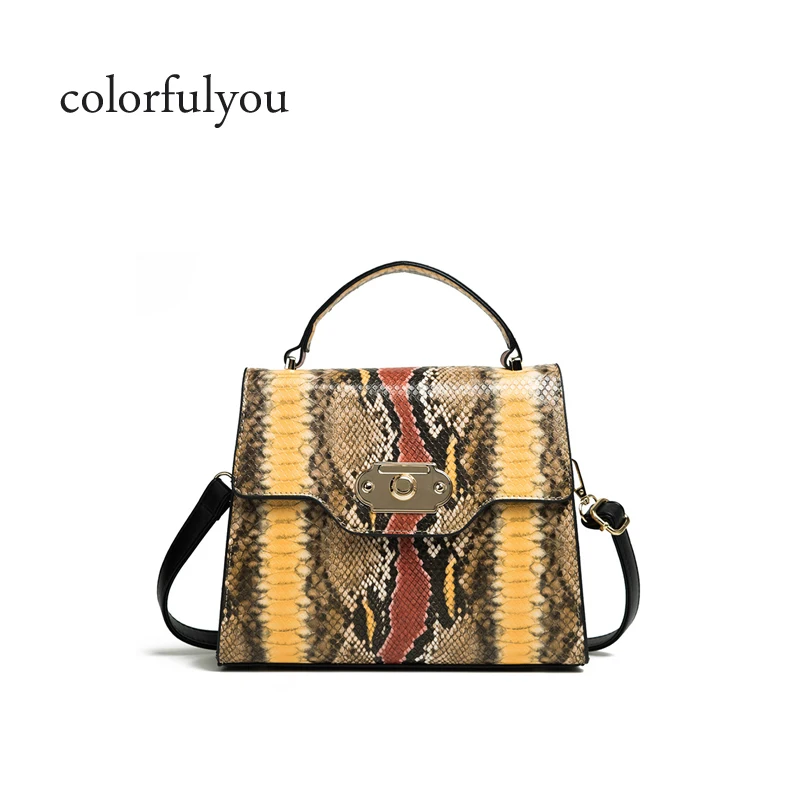 

Korean snake pattern handbag of women PU leather shoulder bag fashion messenger bag small square package 2019 autumn new style