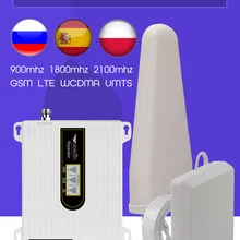 Repetidor de señal 4g para teléfonos móviles, repetidor de señal Gsm WCDMA LTE 900 1800 2100 70dB, antena de triple banda LTE, 2g, 3g, 4g