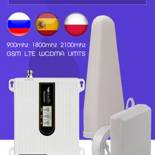 Repetidor de sinal 4g impulsionador para telefones celulares 2g 3g 4g gsm repetidor de sinal gsm wcdma lte 900 1800 2100 70db tri banda antena lte