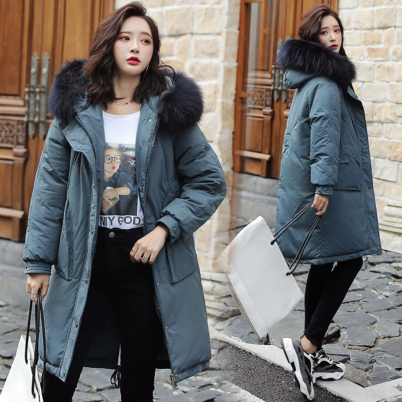 

2019 New Style Loose Thick Women's Mid-length Large Fur Collar Fashion Korean-style Coat Cotton-padded Clothes/Cotton Coat