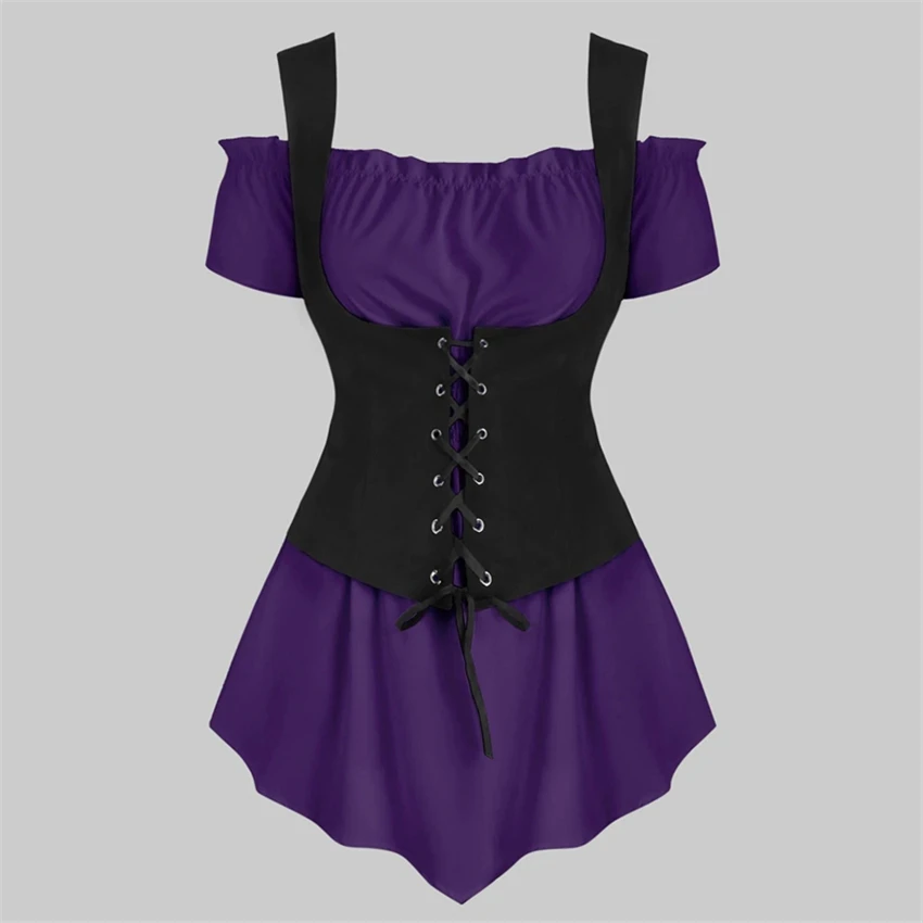 Color4 Средневековый стимпанк 2Peices комплект одежды для женщин с открытыми плечами рубашка бандажный жилет сценическая Мужская цепь из нержавеющей стали костюмы для косплея - Цвет: Color4