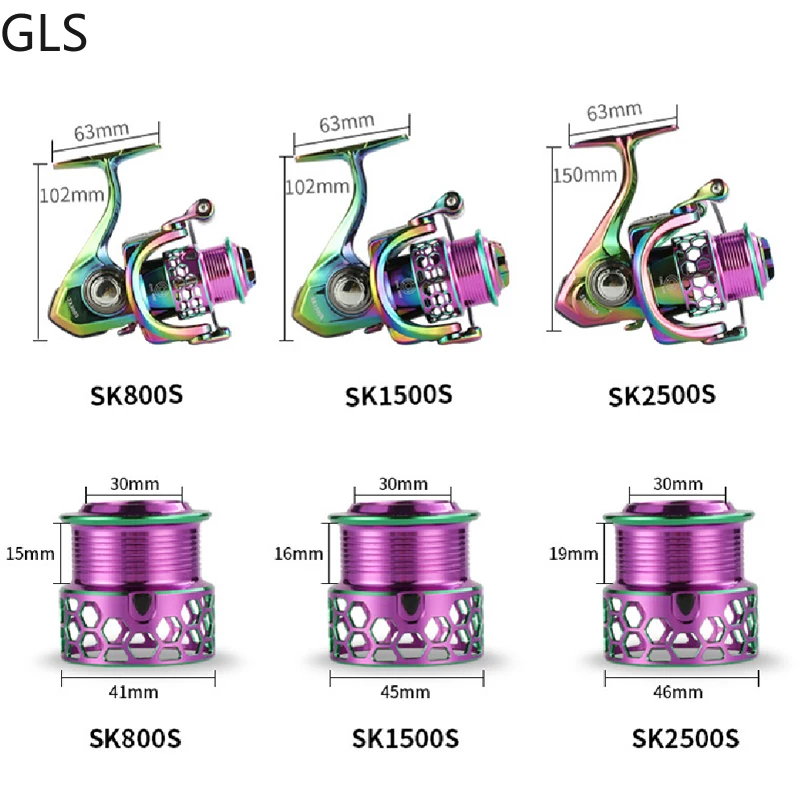Fishing Reel Saltwater Freshwater 5.0:1 Fishing Coil Multicolor SK 800 1500 2500 Series Carved Spool Spinning
