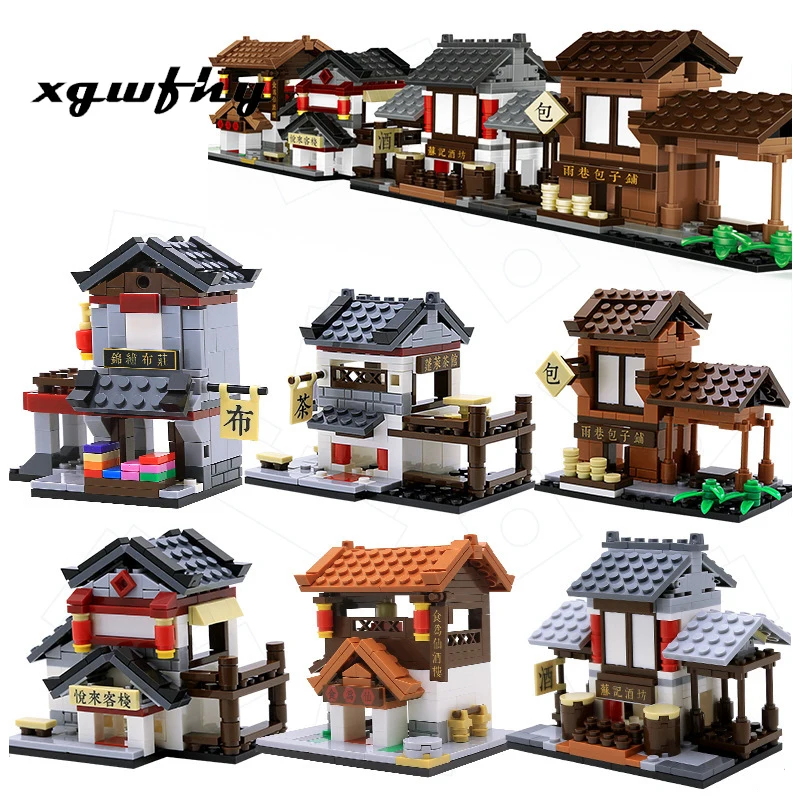 

Building Block Street View Tea House Inn Bu Zhuang Restaurant Baozipu Toys China Small Particle Street View Building Blocks jm26