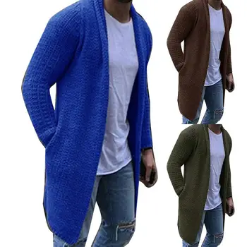 

Fashion Men's Long Cardigan Sweater Jacket Casual Loose Solid Color Lapel Pocket Large Size Knitwear Jacket