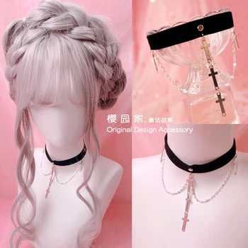 

Princess sweet lolita necklace Vintage Steampunk Gothic wind JK Lolita necklace cross multi layer Necklace collar female YYJ039