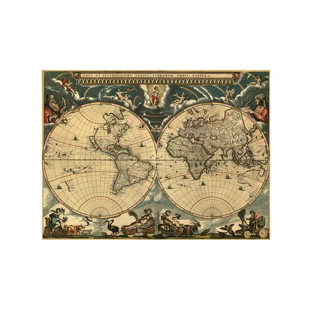150x225cm Middle Ages World Map Posters and Prints Renaissance Wall Art Picture Canvas Painting for Living room Home Decor