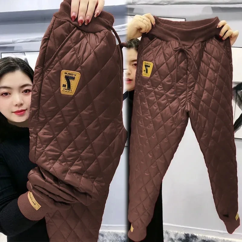 

Drawstring Elastic Waist Down Cotton Pants Women Plus Size Baggy Trousers Autumn Winter Print Harem Pants Korean Warm Sweatpants