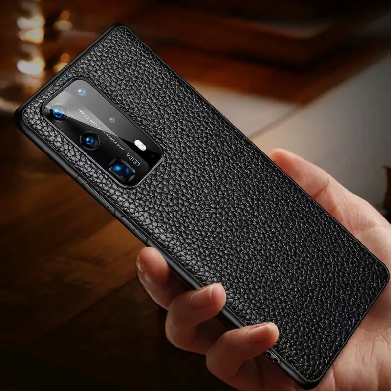 Роскошный тонкий чехол из натуральной кожи для Huawei P40 Pro Lichee текстура
