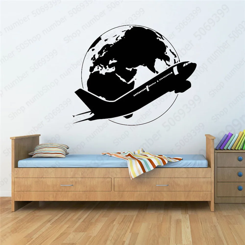 

Airplane Around The World Wall Sticker Plane Air Bus Vinyl Decal Bedroom Home Decoration Travel Theme Wall Decals Poster LW654