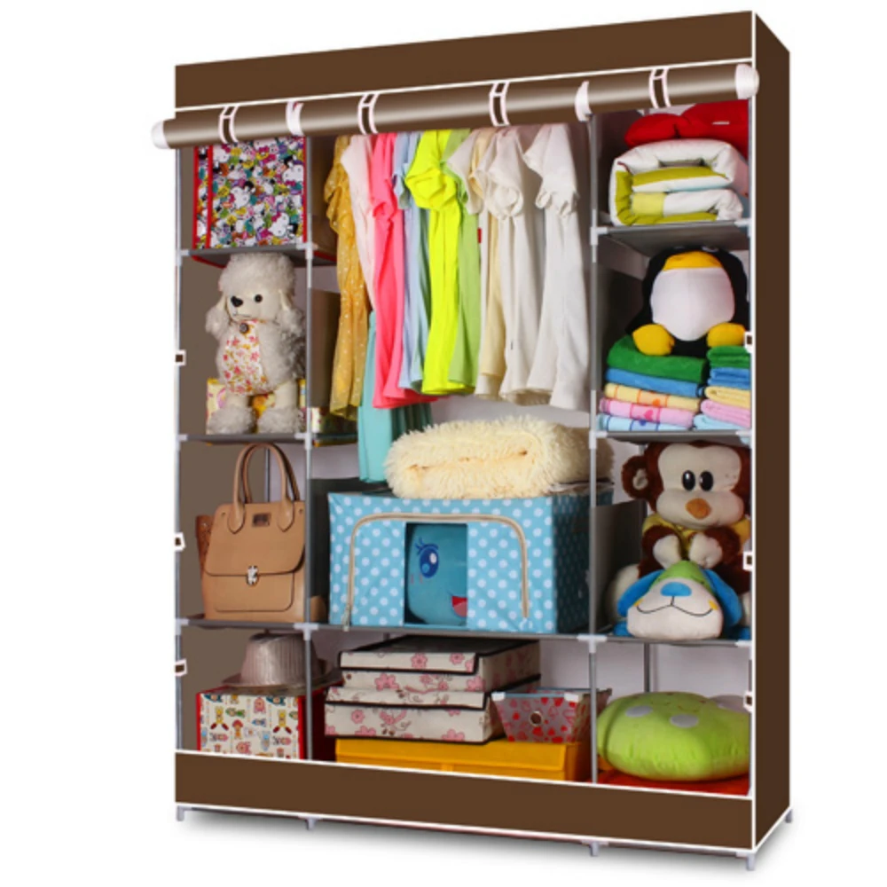 

Bedroom Furniture 4-Layer 10 Lattices Non-Woven Fabric Wardrobe with Sturdy Steel Pipes and Strong Bearing