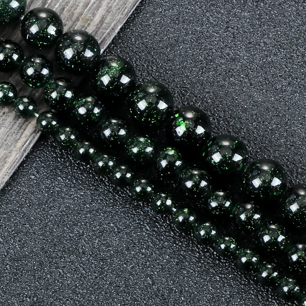 Blue Green Sandstone Goldstone Beads for Jewelry Making - Round Loose Beads in Natural Stone, Ideal for DIY Bracelets and Necklaces, Available in 4/6/8mm