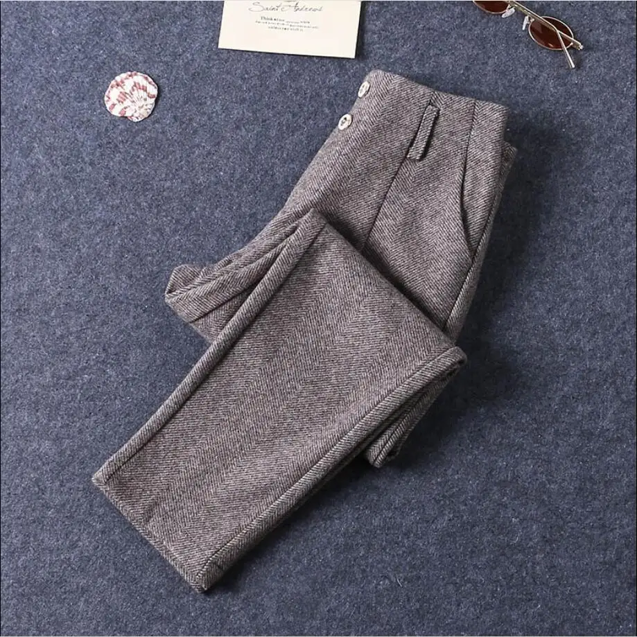 khaki no velvet Штаны для девочек, коллекция года, Осень-зима, повседневные шерстяные детские штаны для девочек, штаны с высокой талией Детский Повседневный костюм, штаны, K136 - Цвет: khaki no velvet