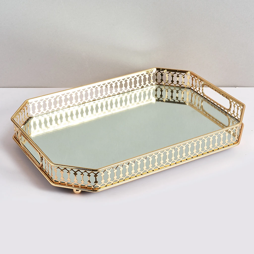 Bandeja de espejo dorada para bandeja decorativa de Metal, para tocador|Bandejas de almacenamiento| AliExpress