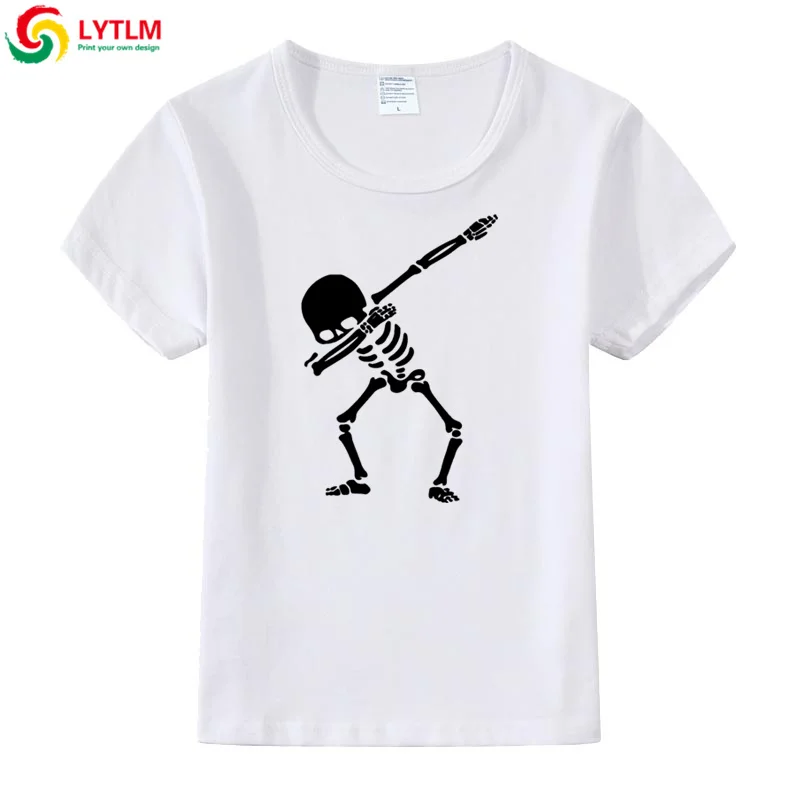 LYTLM Rock/футболка для детей, летняя футболка с черепом для девочек Детская футболка в стиле хип-хоп одежда для маленьких мальчиков, уличная одежда - Цвет: DX LYCRA White
