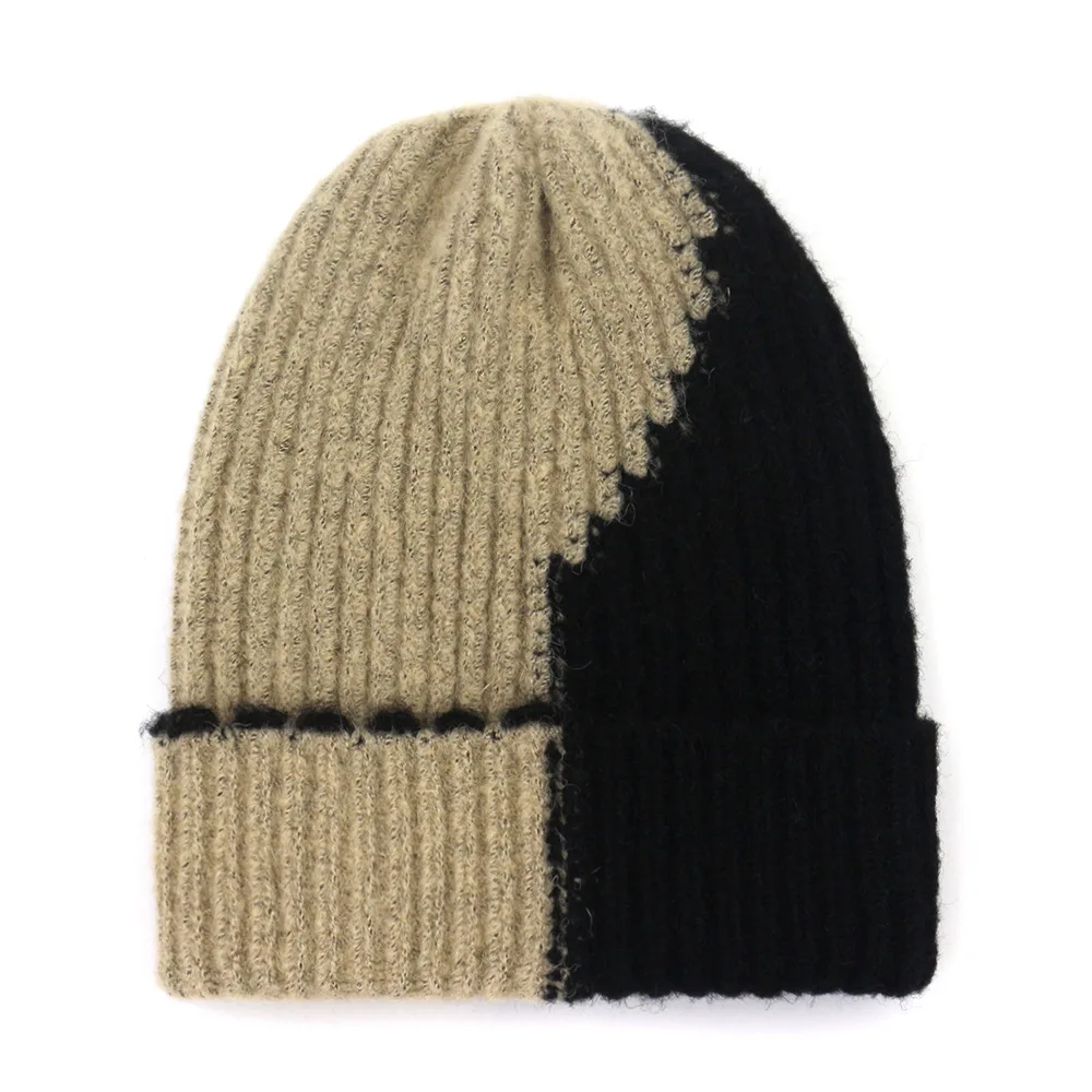 Шерстяная шапка женская универсальная Простая цветная вязаная шапка теплый простой набор головной убор - Цвет: Бежевый