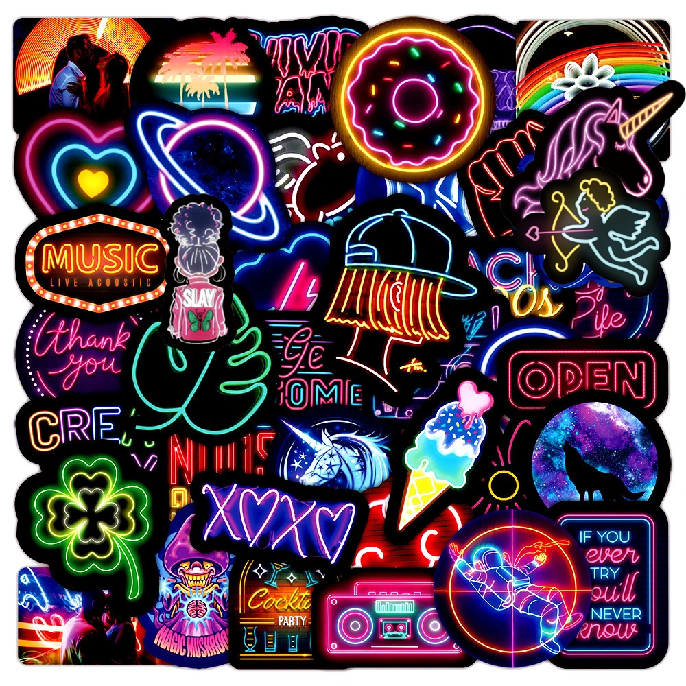 

10/30/50/100PCS Cartoon Neon Light Anime Graffiti Stickers Guitar Motorcycle Luggage Suitcase Car DIY Toy Decal Sticker For Kids