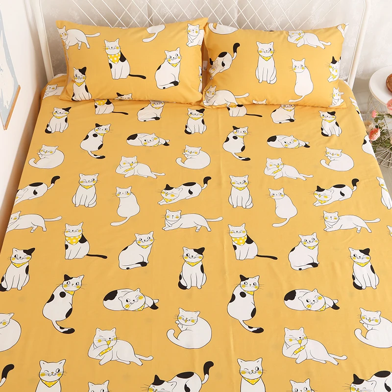 Kawaii Cat постельные принадлежности Простыня домашняя текстильная печать мультфильм хлопок плоские простыни простыня постельные принадлежности для Твин Полный King queen размер