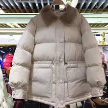 NiceMix Women Fur Collar Cotton Padded Coat Ladies Warm Thick Parkas Winter Coat Female Down Jacket for Office Lady Office coat