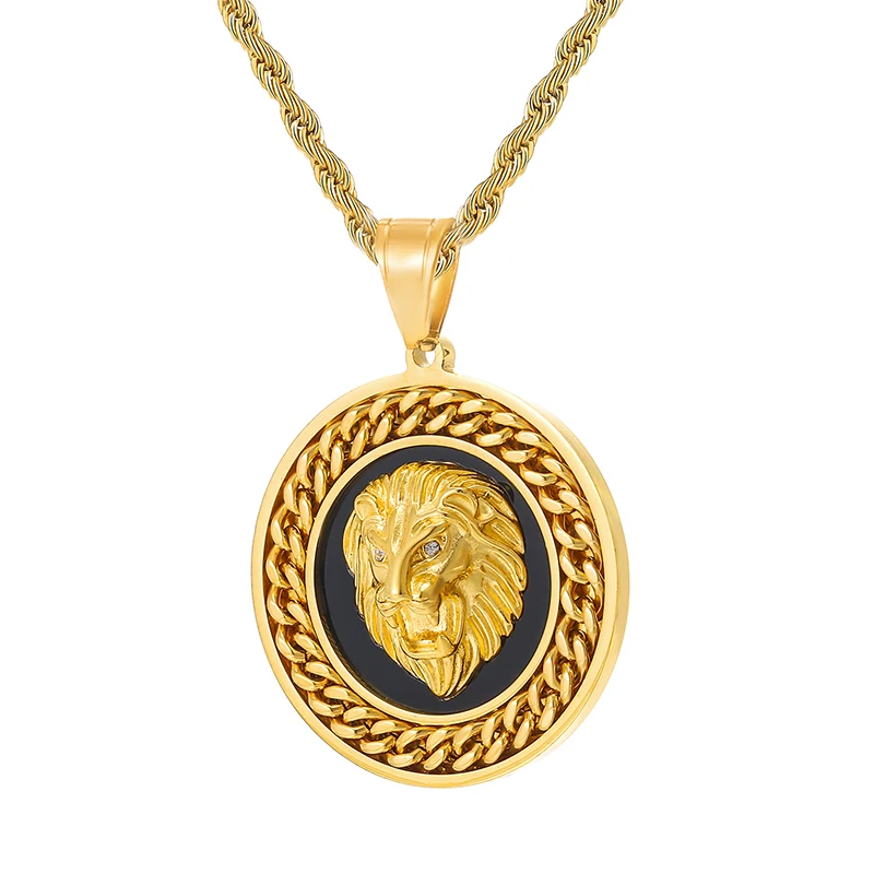 Круглая кубинская цепь голова льва из нержавеющей стали ожерелье и подвески для мужчин хип-хоп ювелирные изделия