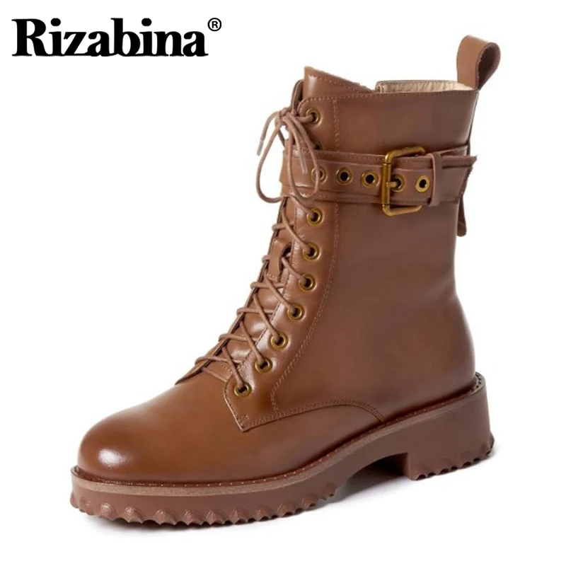Rizabina 2021 INS Femmes Chaussures En Cuir V ritable Mode Bottines 