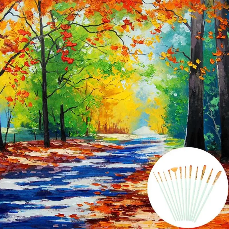 

12 Pcs Artist Paint Brush Set Nylon Hair Watercolor Acrylic Oil Painting Supply N0HC