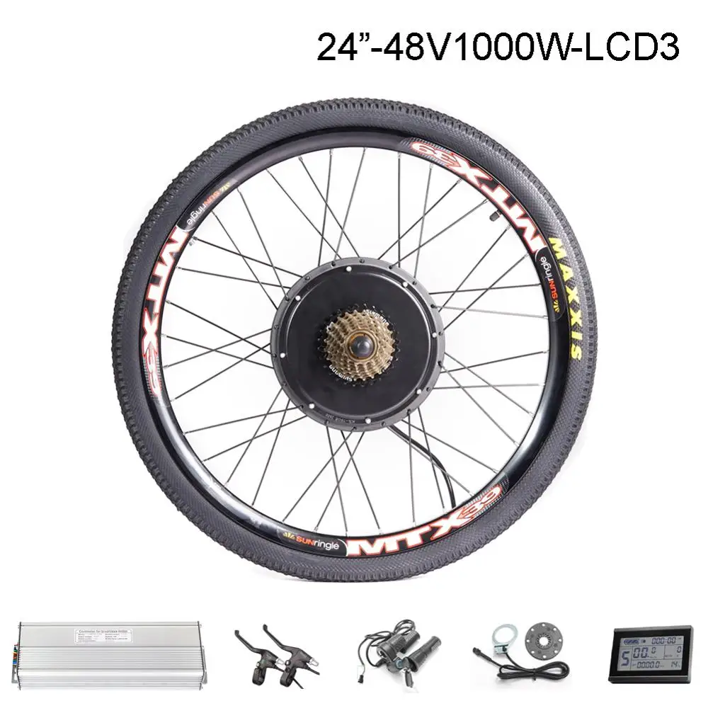 24inch 1000W Фара для электровелосипеда в 20-29 дюймовым 700C преобразователя для электрического велосипеда с сертификатом ce комплект 48V 1500W тормозной функцию регенерации задний ступичный мотор для центрального движения колеса - Цвет: 24inch 1000W