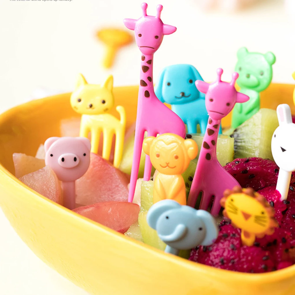 Mini Tenedor de fruta de animales para niños, con dibujos animados, postre de pastel de merienda, comida, palillo de dientes, decoración para el hogar, herramienta de cocina para frutas, 10 Uds.