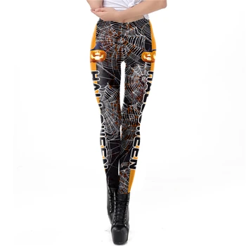 

Black Digital Print Pumpkin Spider Web Halloween Leggings Cute Female 3D Printed Spider Web Pumpkin Leggings Plus Size