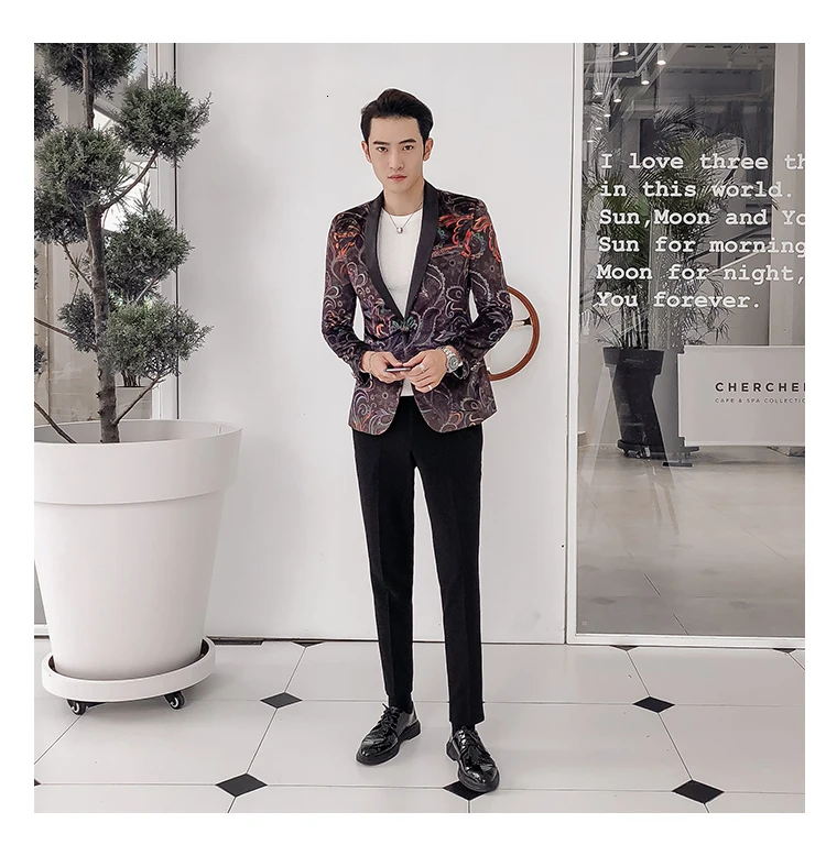 Роскошный Блейзер с узором "пейсли" Hombre мужской маскарадный пиджак Masculino Slim Fit Стильный блейзер для курения вечеринки выпускного вечера свадьбы мужской бархатный костюм 5xl