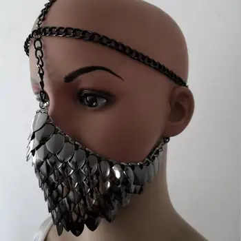 

New Style Women Gun-gray Colour Chains Layers Fish Scale Head Face Jewelry Unique Design Face Mask Chains Jewelry WRHE1049