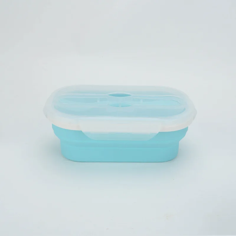 Lunch-box-Blue Силиконовый материал Ланч-бокс Для Путешествий, Походов, офиса, школы, пикника, портативный складной контейнер для еды со столовыми приборами, герметичная коробка для бенто - Цвет: Lunch-box-Blue