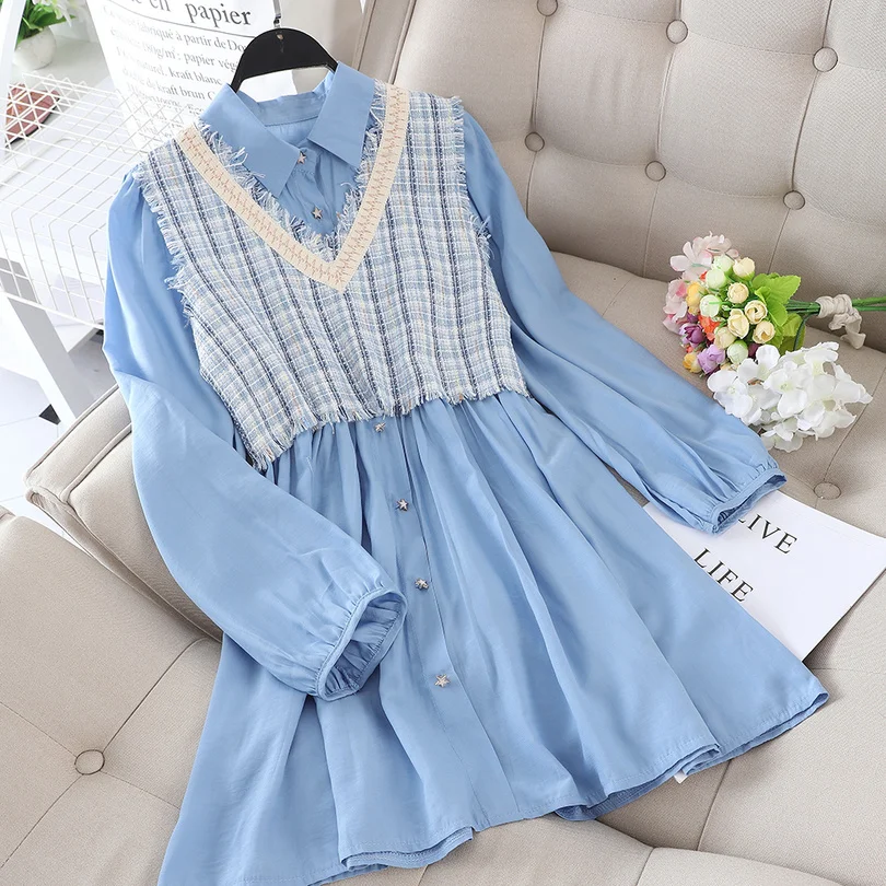 

Taotrees Autumn Female Two Piece Set Plaid Vest Tops and Single Breasted Long Sleeve Dress Suits