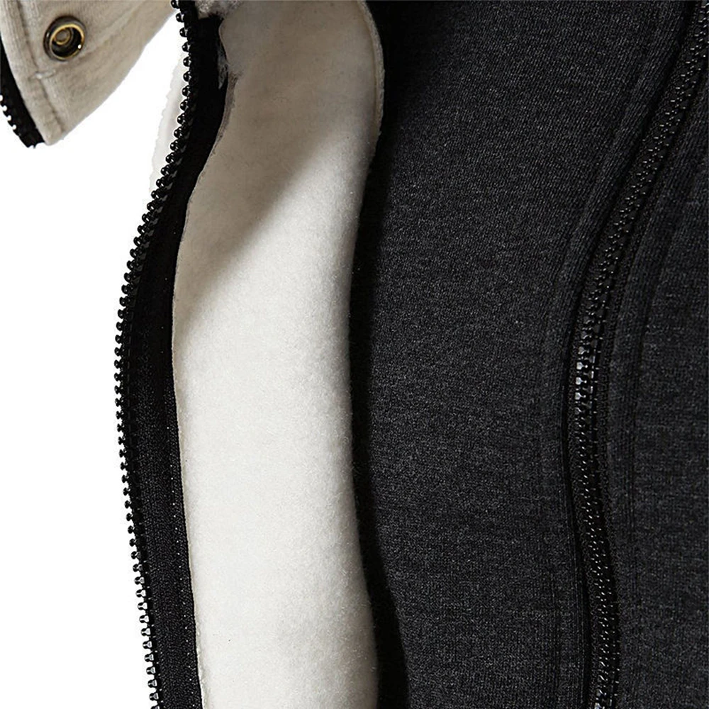 Men Autumn Winter Warmer Hoodie Jacket Casual Double Zipper