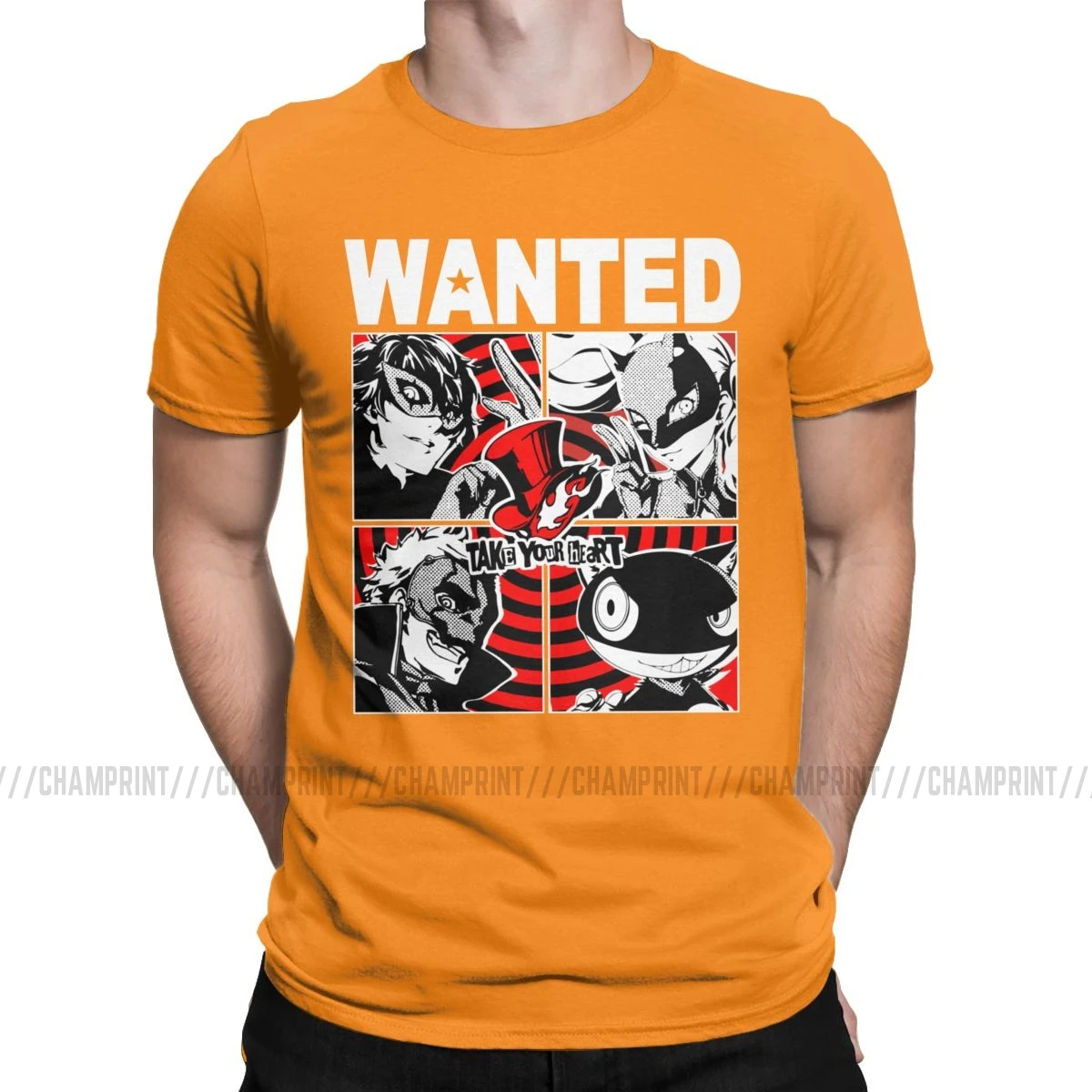 Мужская футболка «The Most Wanted Phantom groves Of Hearts Persona 5», хлопковая футболка с коротким рукавом, 6XL - Цвет: Оранжевый