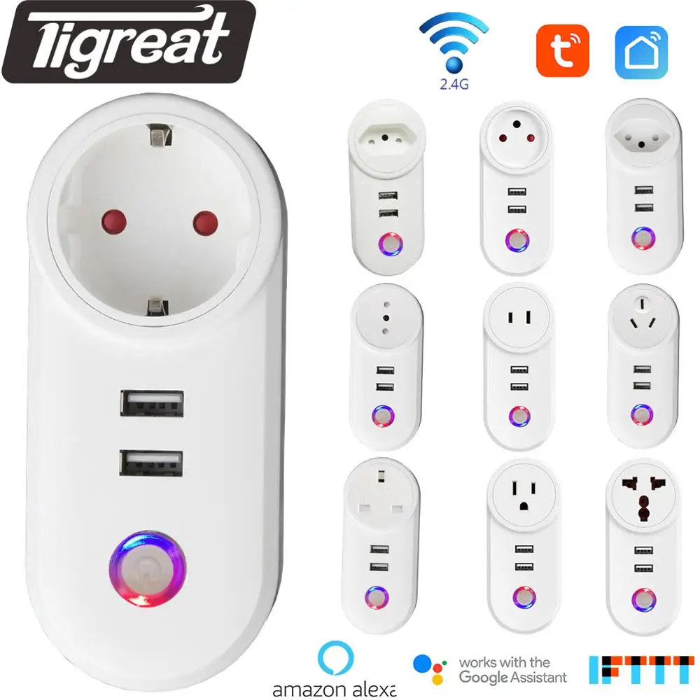Ceny inteligentne gniazdko wifi gniazdo usb wtyczka eu Pilot energii regulator eu gniazdko usb wtyczka z wylacznikiem adapter 240v wifi gniazdka Alexa Google Home Tuya Smart Life APP wi fi gniazdko inteligentna wtyczka USB