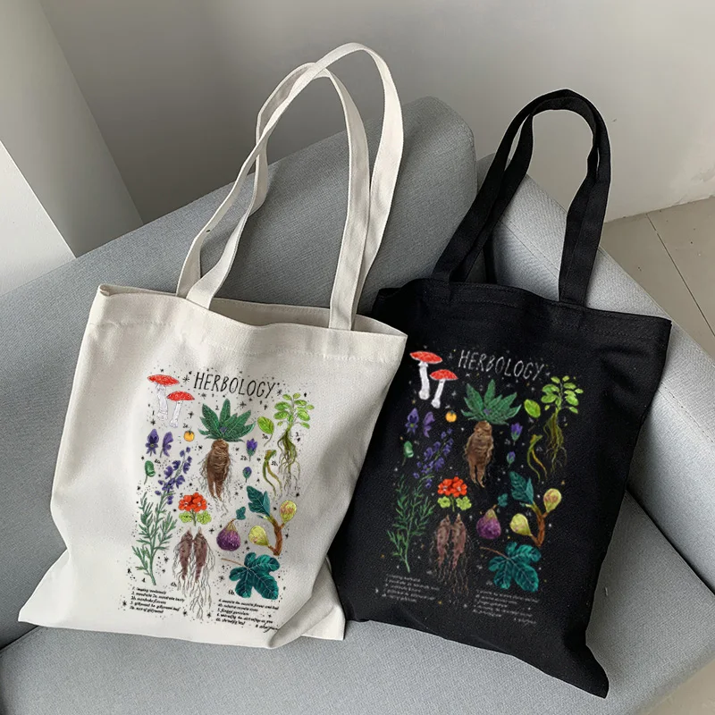 Mushroom Shoulder Bag Canvas Bag Harajuku Shopper Fashion Casual Summer Shoulder Bags Tote Shopper Border Collie tote bags canvas bag canvas bags