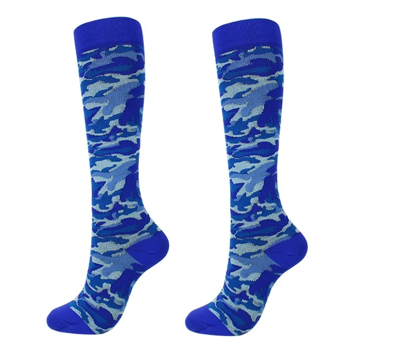 camouflage blue Хит, унисекс, мужские, женские, для бега, медицинские, для кормящих, спортивные, для путешествий, камуфляж/зебра, в полоску/пазл, с принтом, для влюбленных, Компрессионные носки - Цвет: camouflage blue