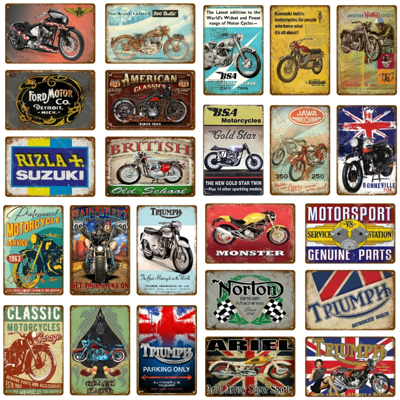 Classic Motorcycle Tin Signs Retro Metal Sign Plaque Metal Vintage Wall Decor For Garage Bar Pub