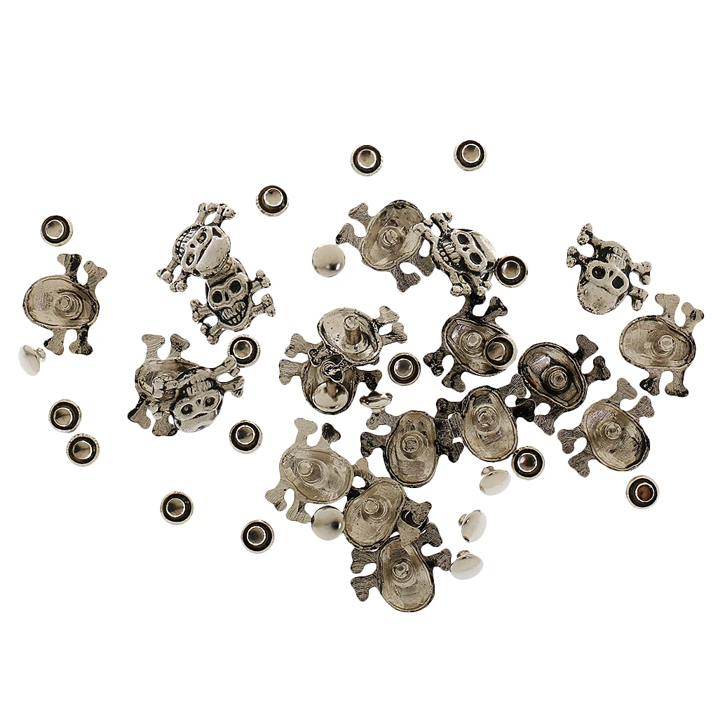 20 Sets Antique Metal Punk Skull Studs Rivets for Leathercraft Eyelet DIY Bags Leather Bracelet Clothes Accessories