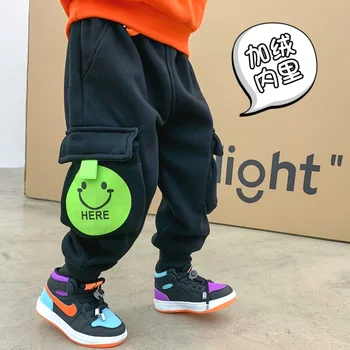 

Boys plus velvet pants autumn and winter clothing 2020 new children's sports pants small and medium children's casual long pants