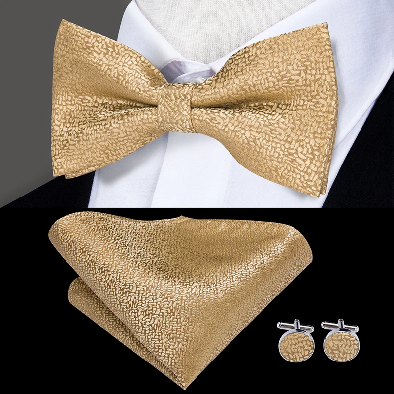 LH-738 Hi-Tie роскошные золотые шелковые галстуки для мужчин модные свадебные вечерние золотые бантики платок запонки набор мужские галстуки