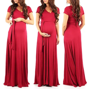 

2020 New Summer Pregnant Women Dresses Maternity Dresses Women V Collar Short Sleeve Pregnancy Dress Maternity Sundress Clothes
