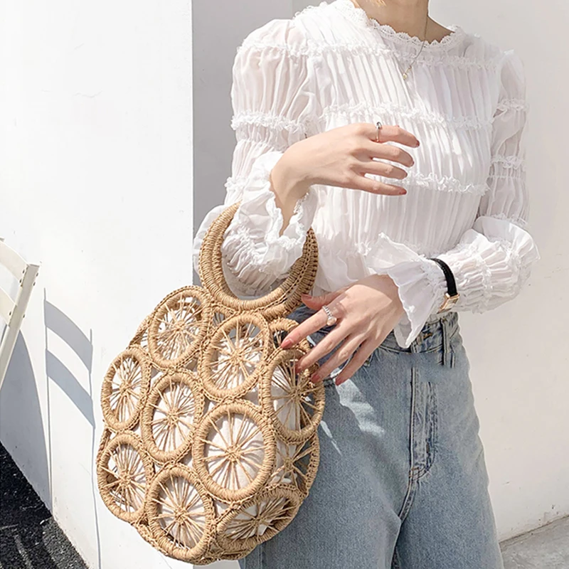 Fashion Rattan Hollow Straw Handbags Women Handmade Wicker Woven  Summer Beach Crossbody Bags Female Bali Bohemia Travel Totes
